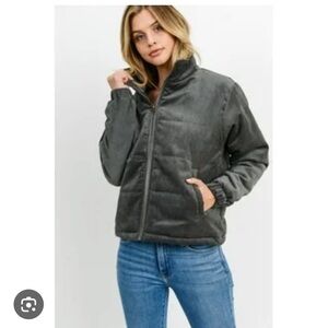 Women's Gray Corduroy Puffer Jacket